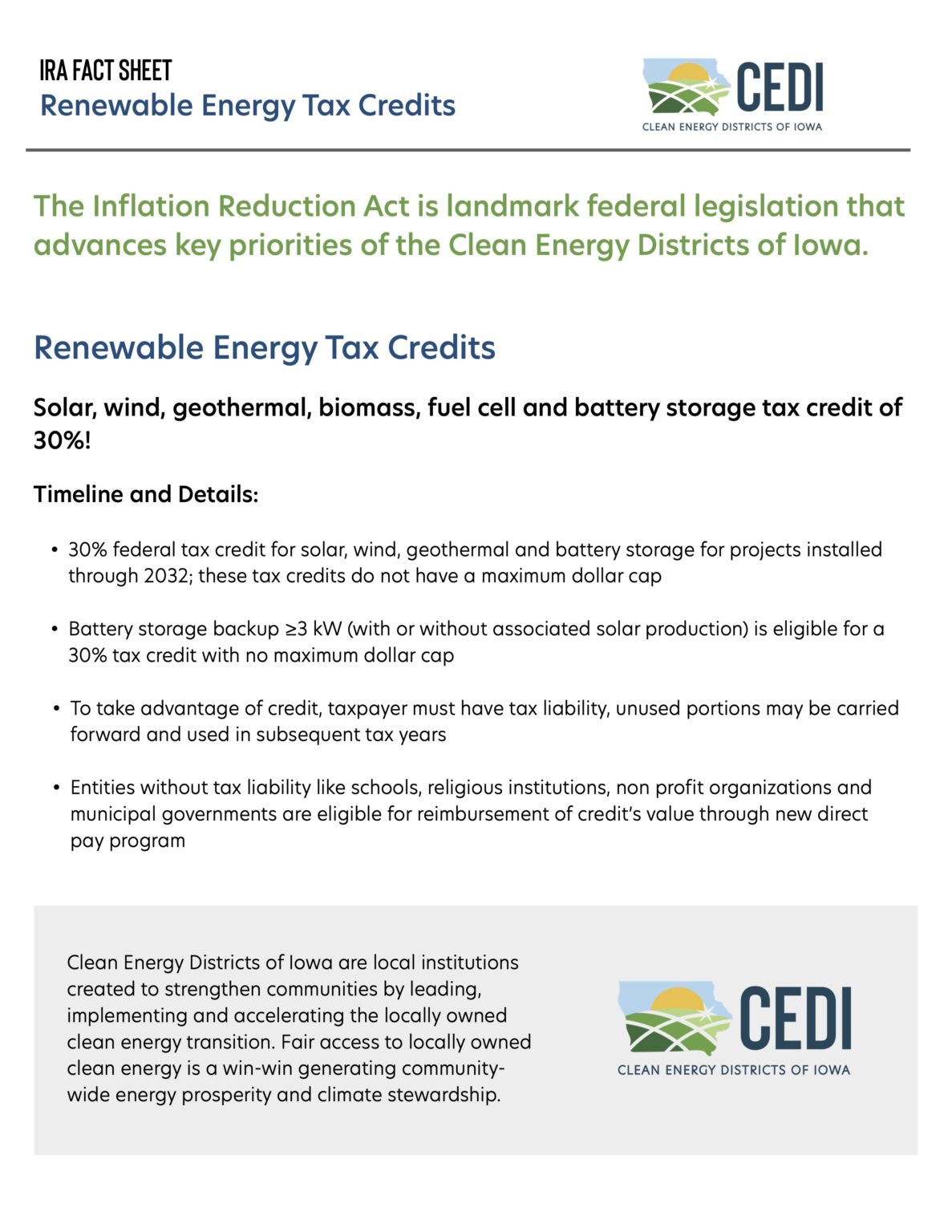 IRA Consumer Incentives Fact Sheets Winneshiek Energy District