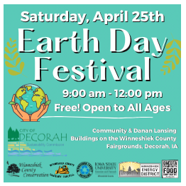 Earth day festival April 25 9-12 at Winneshiek County Fairgrounds